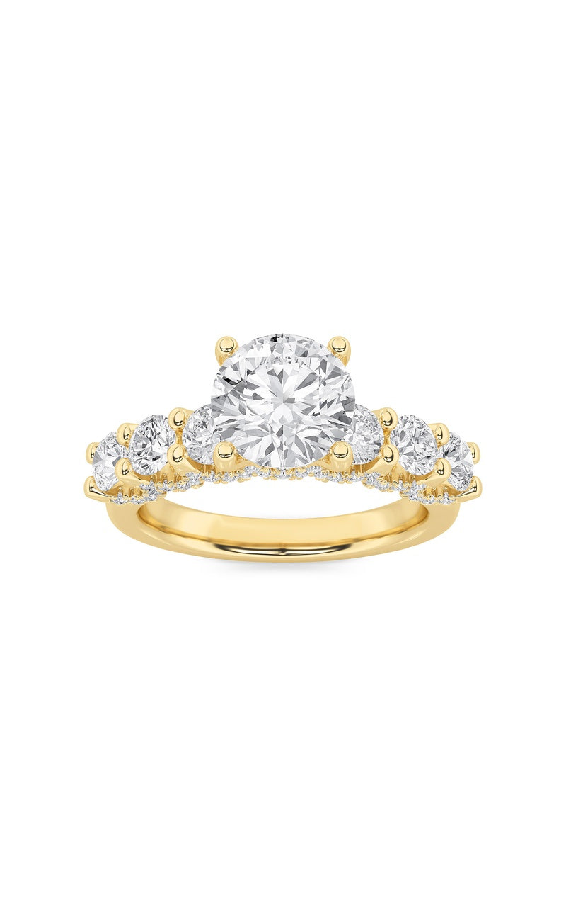 2.5Cttw Round Shaped Lab Grown Diamond (F/VS) Accented Double Halo Set of Band and  Ring in 14K Gold