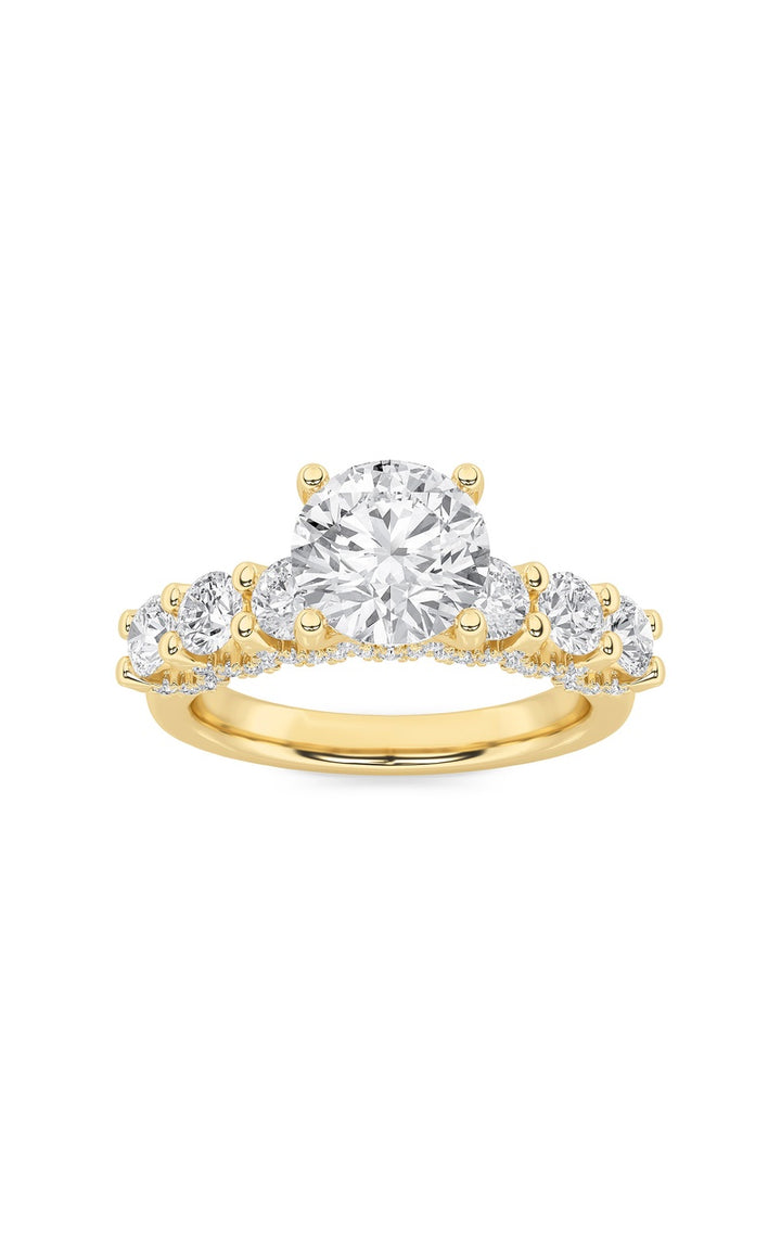 2.5Cttw Round Shaped Lab Grown Diamond (F/VS) Accented Double Halo Set of Band and  Ring in 14K Gold