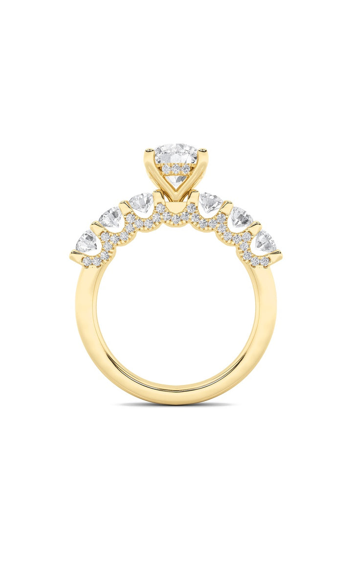2.5Cttw Round Shaped Lab Grown Diamond (F/VS) Accented Double Halo Set of Band and  Ring in 14K Gold