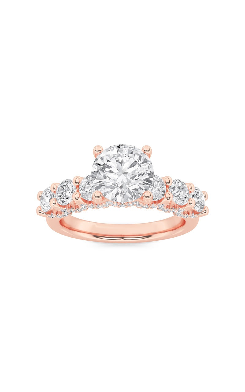 2.5Cttw Round Shaped Lab Grown Diamond (F/VS) Accented Double Halo Set of Band and  Ring in 14K Gold