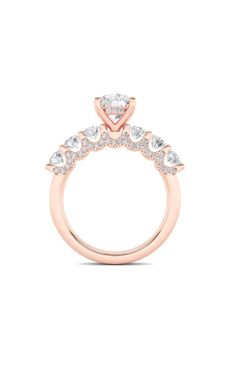 2.5Cttw Round Shaped Lab Grown Diamond (F/VS) Accented Double Halo Set of Band and  Ring in 14K Gold