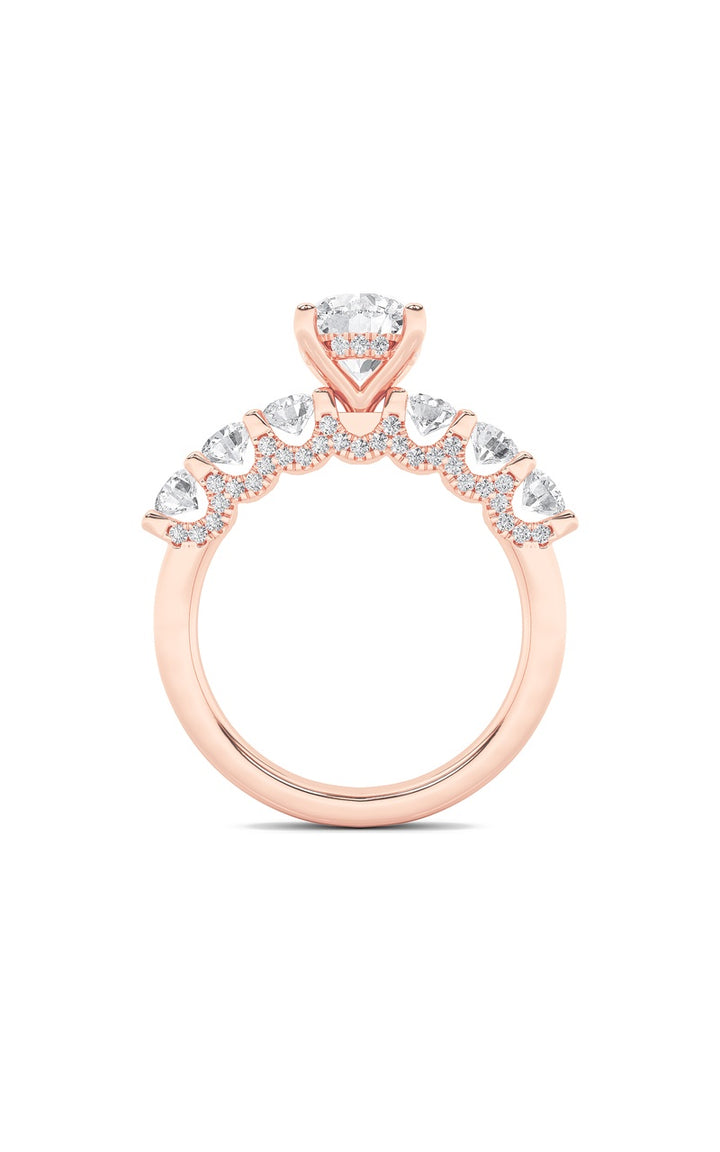 2.5Cttw Round Shaped Lab Grown Diamond (F/VS) Accented Double Halo Set of Band and  Ring in 14K Gold