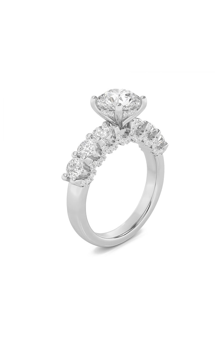 5Cttw Round Shaped Lab Grown Diamond (F/VS) Accented Double Halo Set of Band and  Ring in 14K Gold