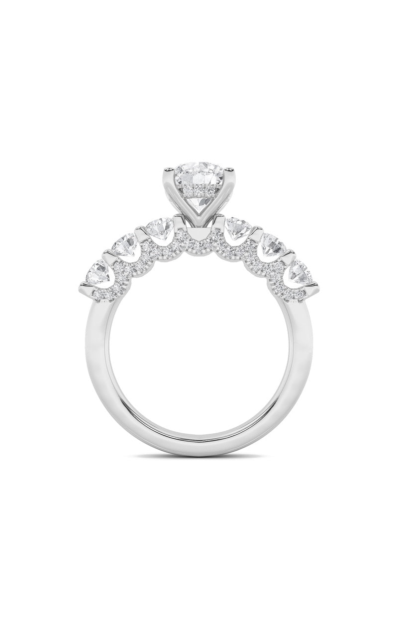 5Cttw Round Shaped Lab Grown Diamond (F/VS) Accented Double Halo Set of Band and  Ring in 14K Gold