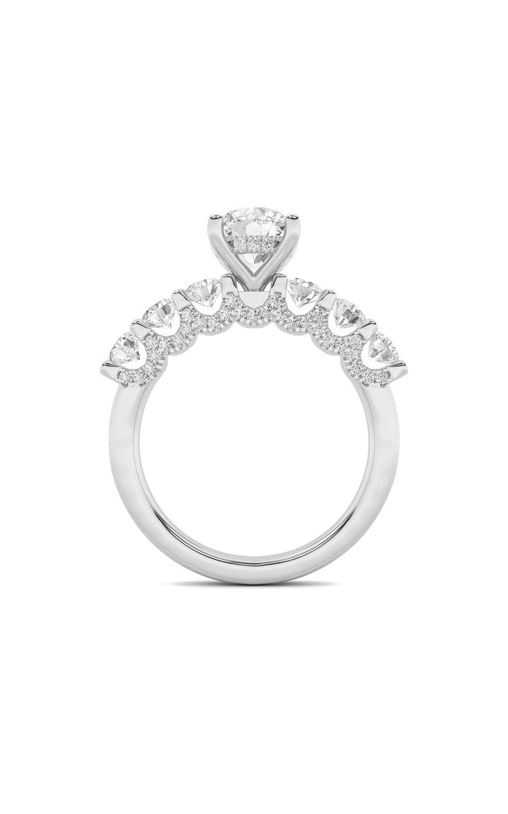 5Cttw Round Shaped Lab Grown Diamond (F/VS) Accented Double Halo Set of Band and  Ring in 14K Gold
