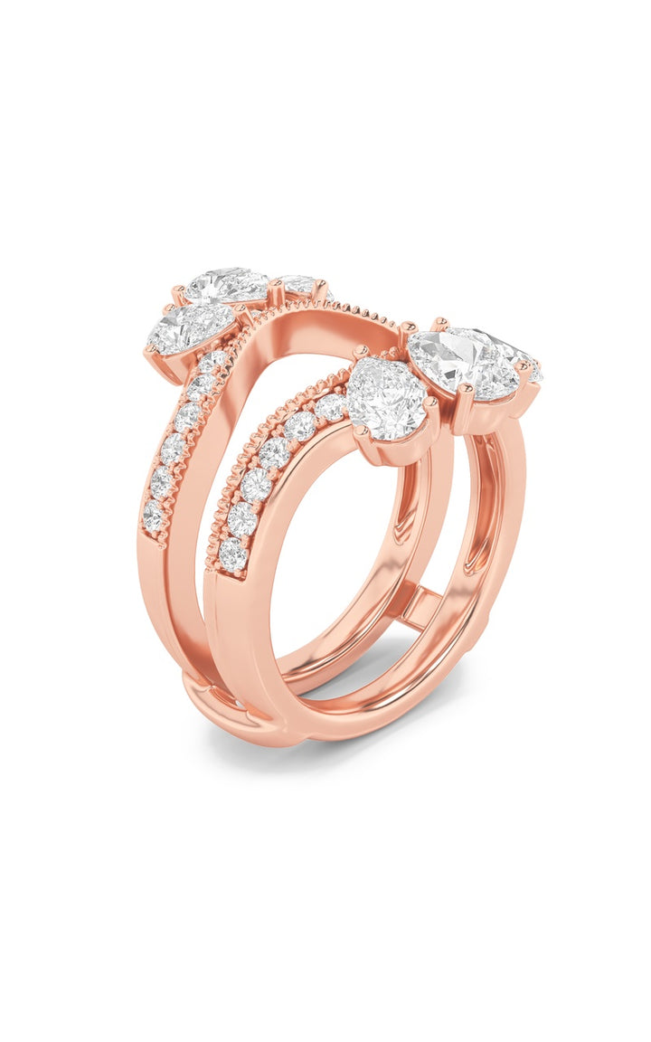 2Cttw Pear Shaped Lab Grown Diamond (F/VS) Insert Jacket Ring in 14K Gold