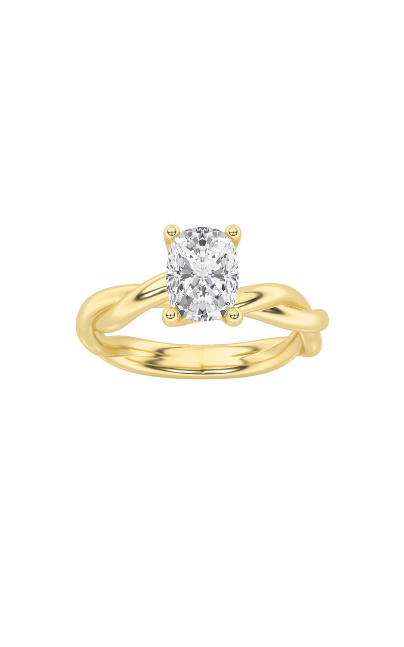 1Cttw Elongated Cushion Shaped Lab Grown Diamond (F/VS) Twisted Shank Solitaire Engagement Ring in 14K Gold