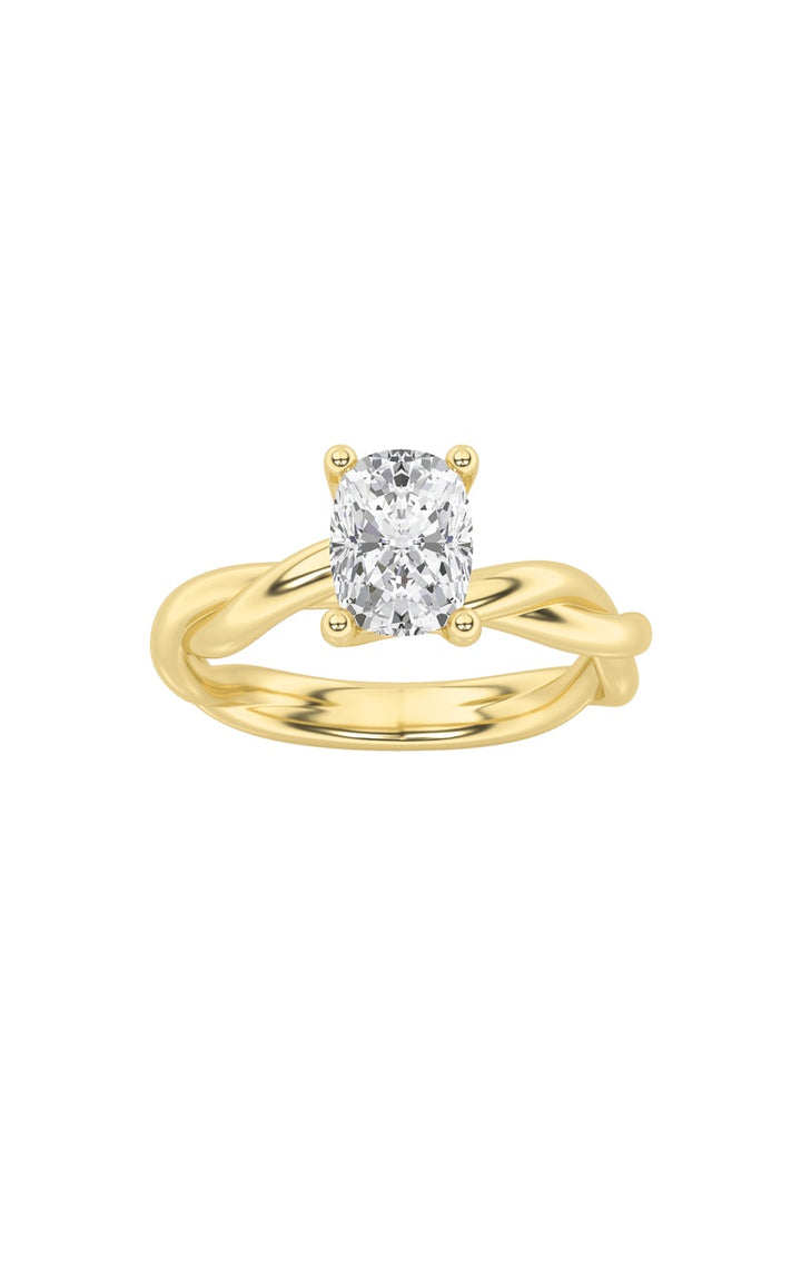 1Cttw Elongated Cushion Shaped Lab Grown Diamond (F/VS) Twisted Shank Solitaire Engagement Ring in 14K Gold