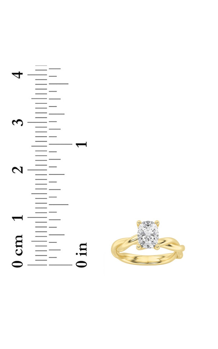 1Cttw Elongated Cushion Shaped Lab Grown Diamond (F/VS) Twisted Shank Solitaire Engagement Ring in 14K Gold