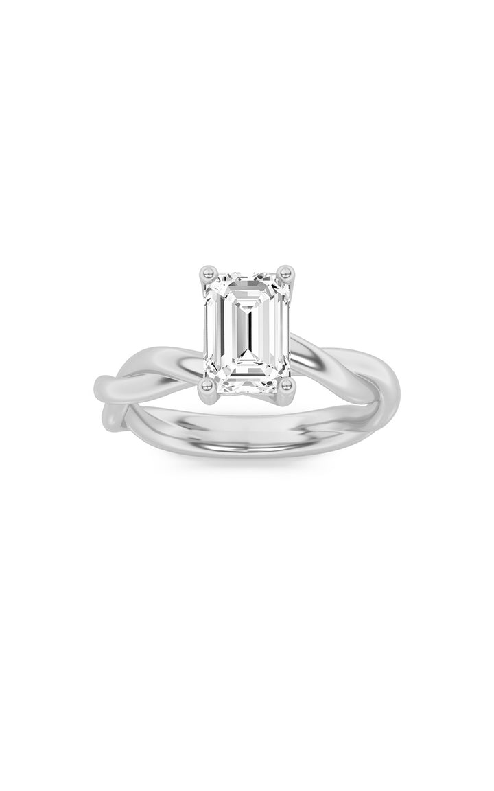 1Cttw Emerald Shaped Lab Grown Diamond (F/VS) Twisted Shank Solitaire Engagement Ring in 14K Gold
