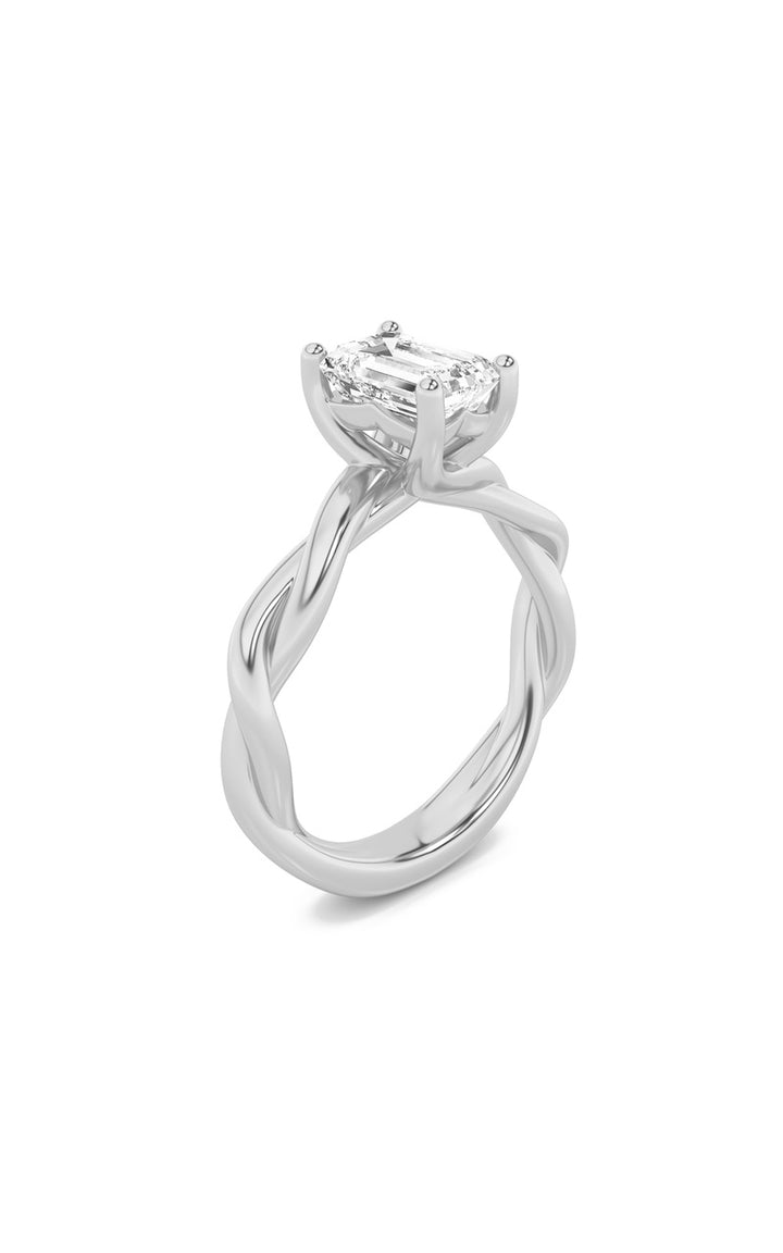 1Cttw Emerald Shaped Lab Grown Diamond (F/VS) Twisted Shank Solitaire Engagement Ring in 14K Gold