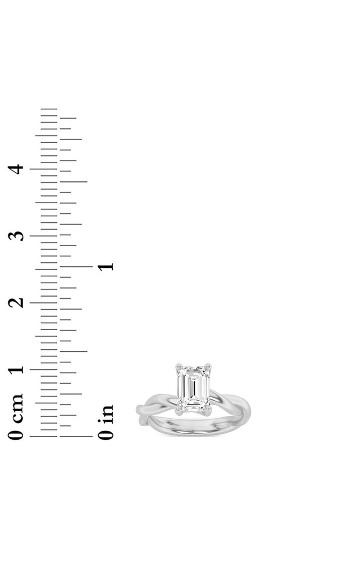 3Cttw Emerald Shaped Lab Grown Diamond (F/VS) Twisted Shank Solitaire Engagement Ring in 14K Gold