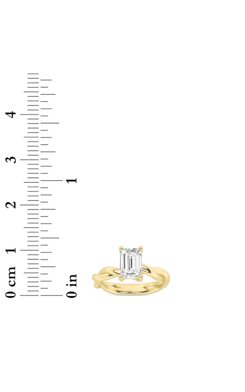 3Cttw Emerald Shaped Lab Grown Diamond (F/VS) Twisted Shank Solitaire Engagement Ring in 14K Gold