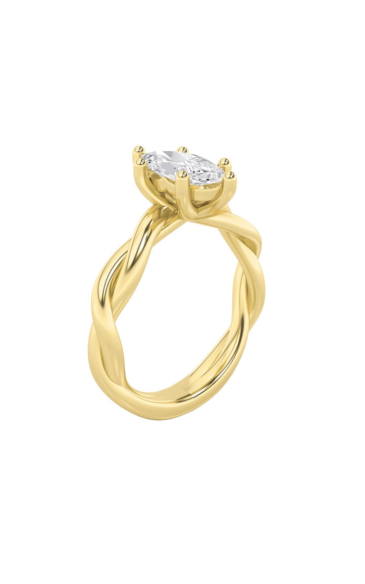 1.5Cttw Marquise Shaped Lab Grown Diamond (F/VS) Twisted Shank Solitaire Engagement Ring in 14K Gold