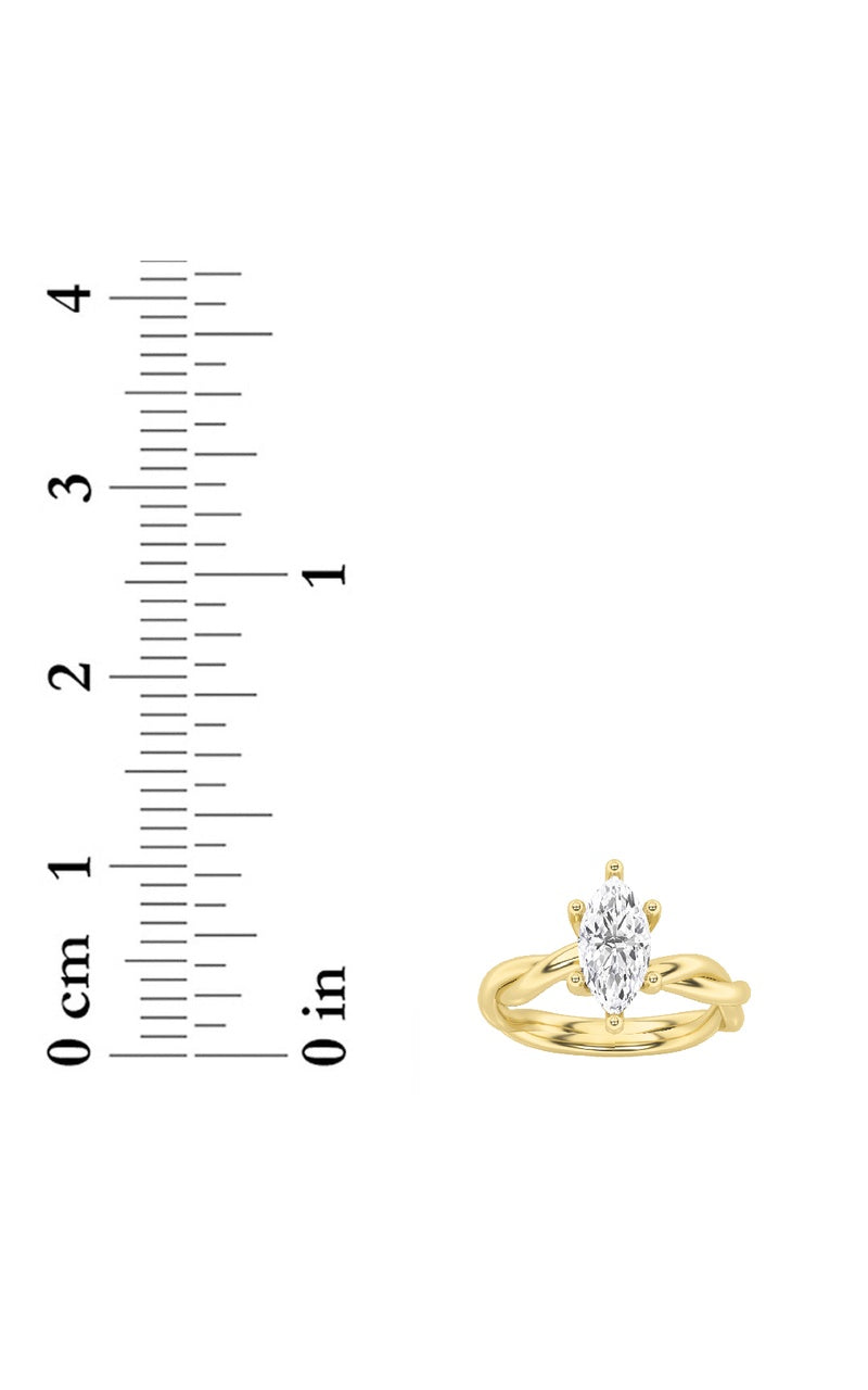 1.5Cttw Marquise Shaped Lab Grown Diamond (F/VS) Twisted Shank Solitaire Engagement Ring in 14K Gold