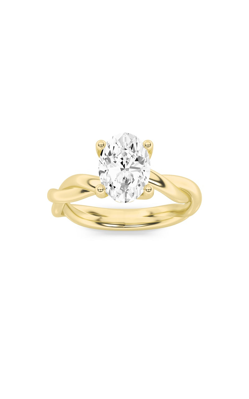 1Cttw Oval Shaped Lab Grown Diamond (F/VS) Twisted Shank Solitaire Engagement Ring in 14K Gold