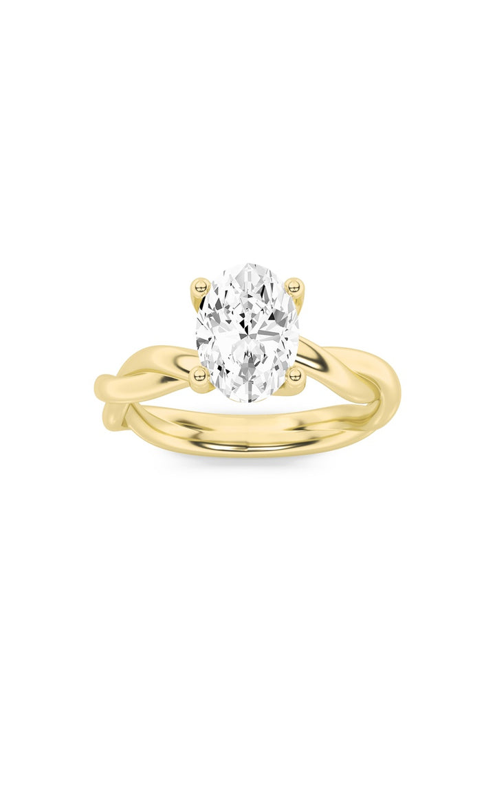 1Cttw Oval Shaped Lab Grown Diamond (F/VS) Twisted Shank Solitaire Engagement Ring in 14K Gold