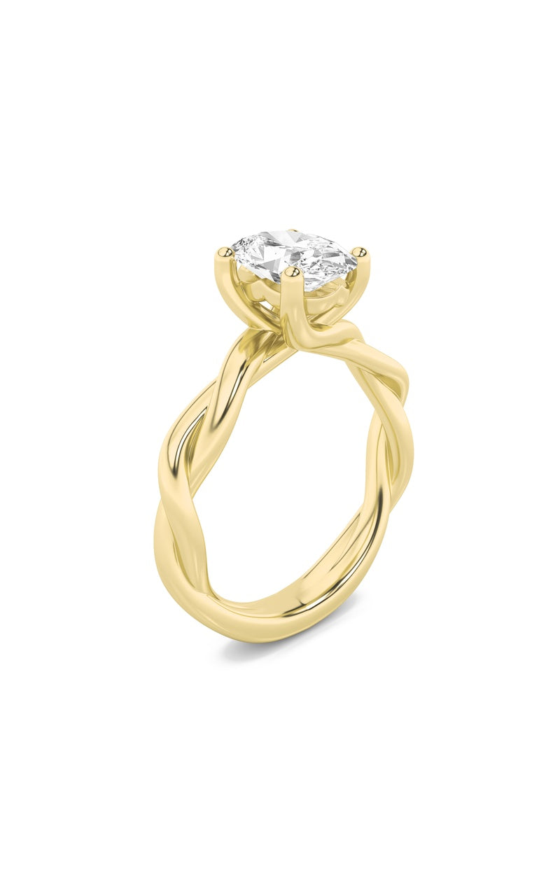 1Cttw Oval Shaped Lab Grown Diamond (F/VS) Twisted Shank Solitaire Engagement Ring in 14K Gold