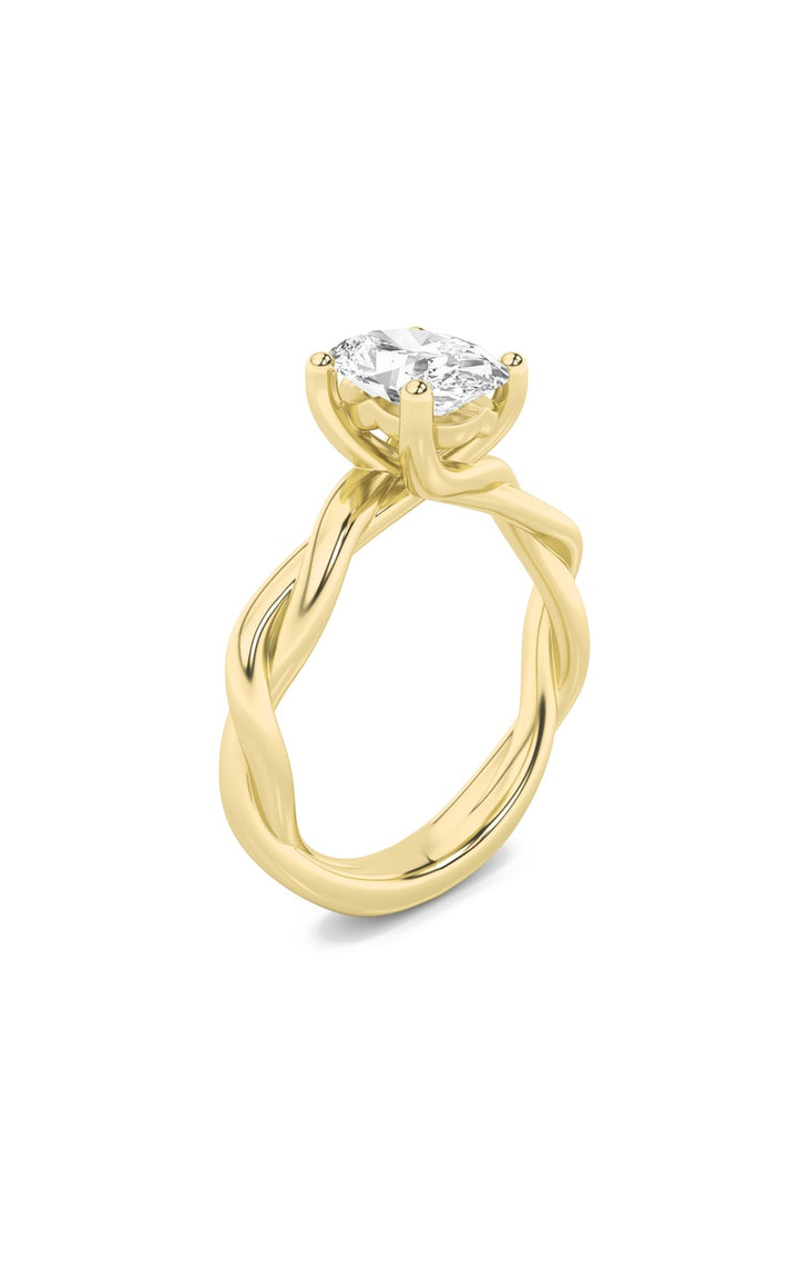 1Cttw Oval Shaped Lab Grown Diamond (F/VS) Twisted Shank Solitaire Engagement Ring in 14K Gold