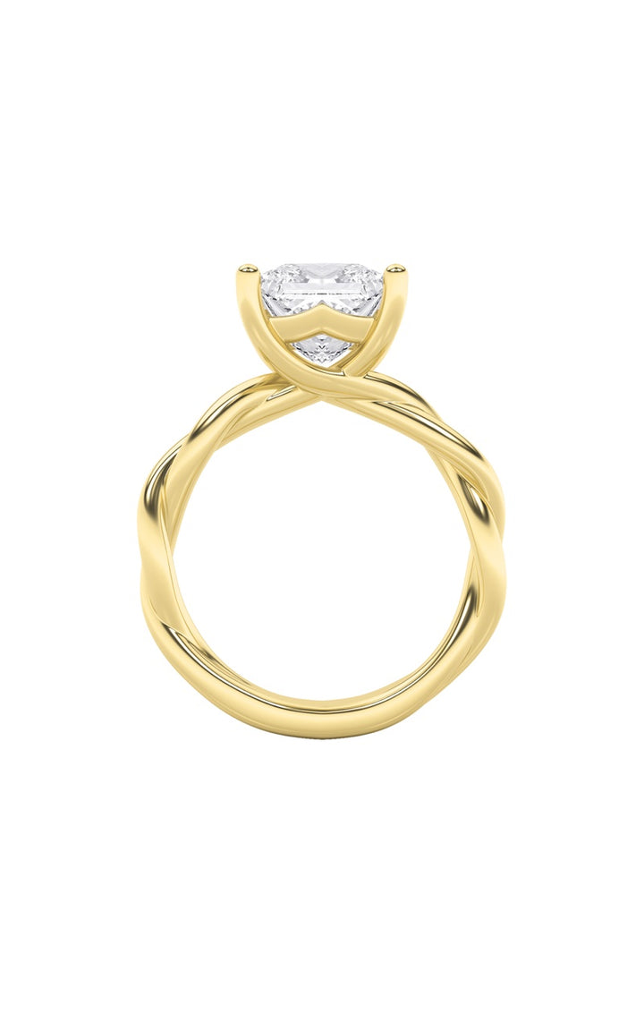 1Cttw Princess Shaped Lab Grown Diamond (F/VS) Twisted Shank Solitaire Engagement Ring in 14K Gold