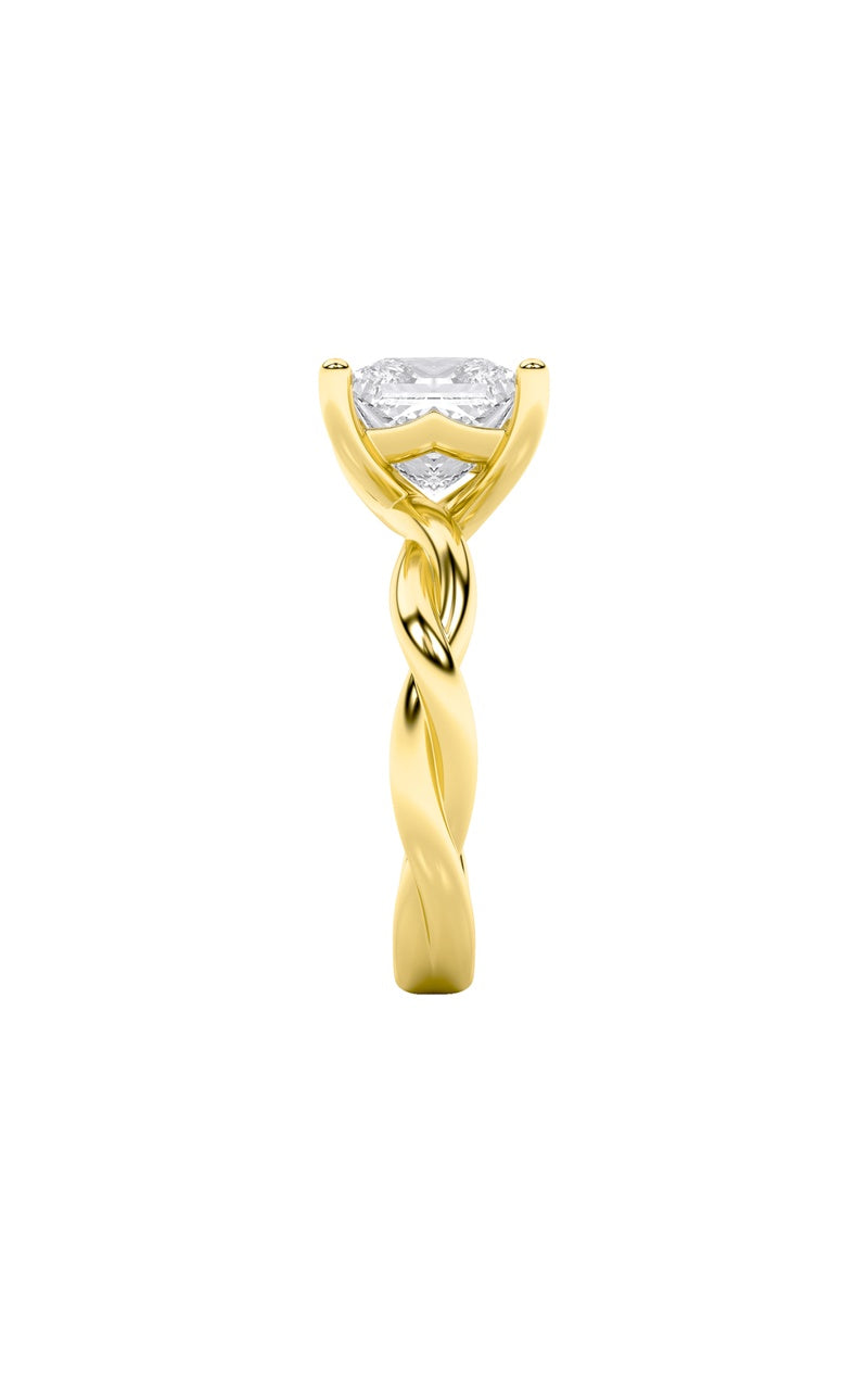1Cttw Princess Shaped Lab Grown Diamond (F/VS) Twisted Shank Solitaire Engagement Ring in 14K Gold