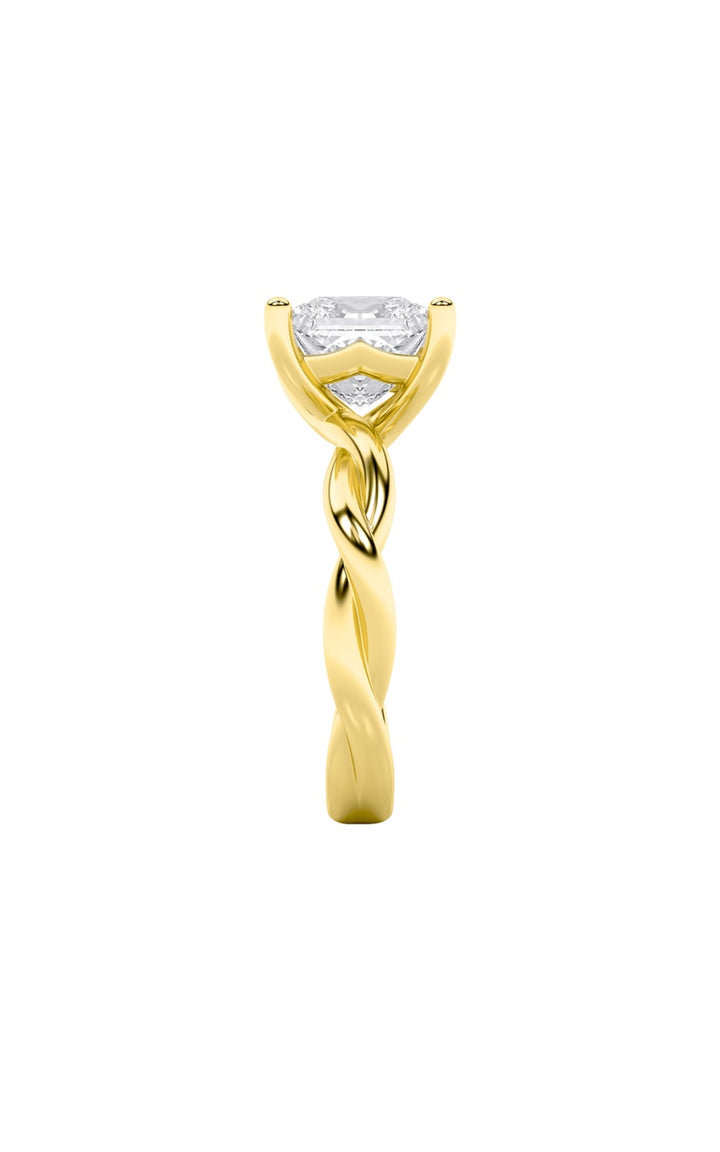 1Cttw Princess Shaped Lab Grown Diamond (F/VS) Twisted Shank Solitaire Engagement Ring in 14K Gold