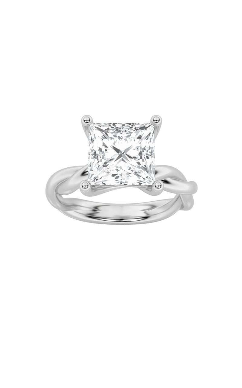 3Cttw Princess Shaped Lab Grown Diamond (F/VS) Twisted Shank Solitaire Engagement Ring in 14K Gold