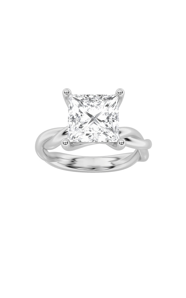 3Cttw Princess Shaped Lab Grown Diamond (F/VS) Twisted Shank Solitaire Engagement Ring in 14K Gold
