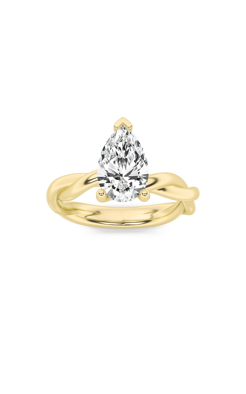 1Cttw Pear Shaped Lab Grown Diamond (F/VS) Twisted Shank Solitaire Engagement Ring in 14K Gold