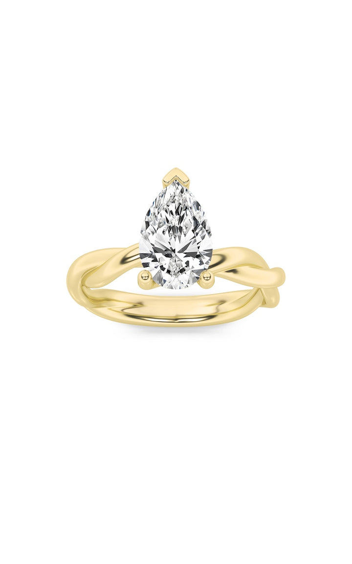 1Cttw Pear Shaped Lab Grown Diamond (F/VS) Twisted Shank Solitaire Engagement Ring in 14K Gold