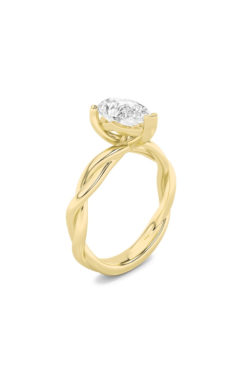 1Cttw Pear Shaped Lab Grown Diamond (F/VS) Twisted Shank Solitaire Engagement Ring in 14K Gold