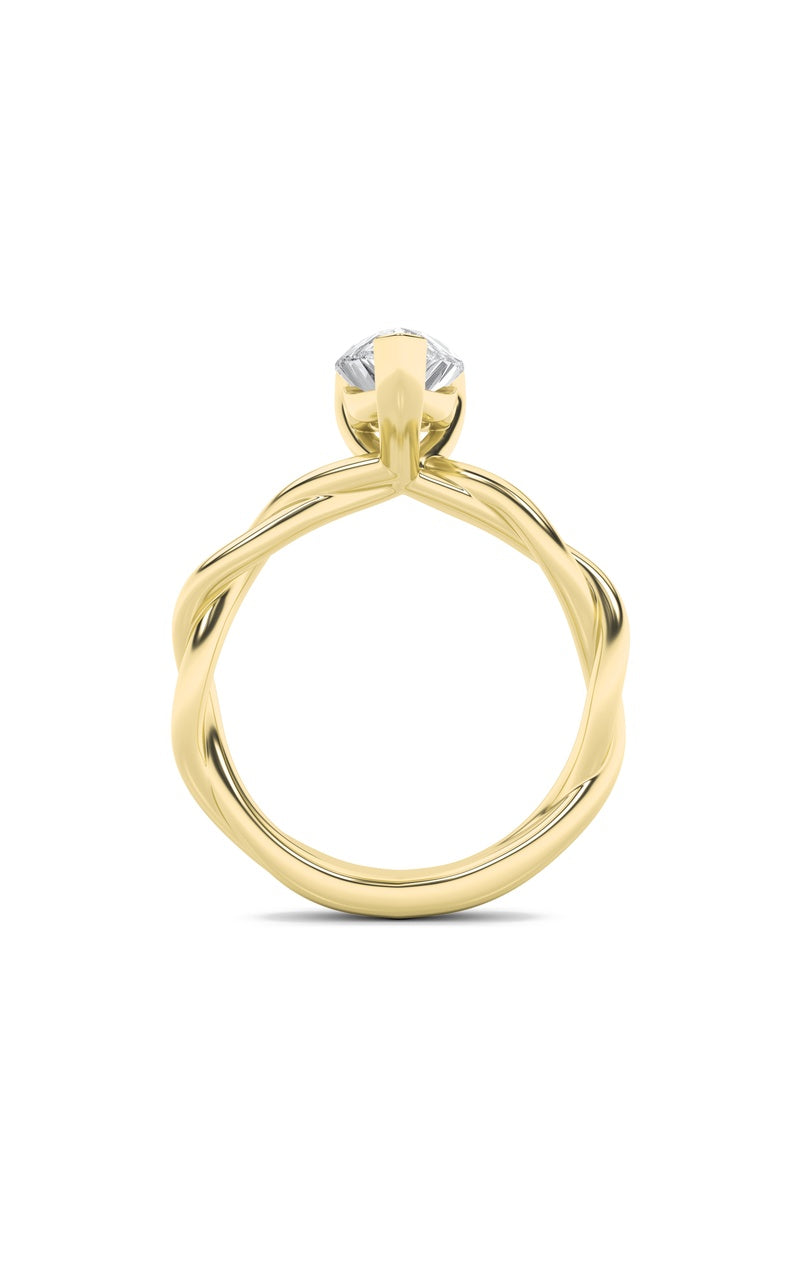 1Cttw Pear Shaped Lab Grown Diamond (F/VS) Twisted Shank Solitaire Engagement Ring in 14K Gold