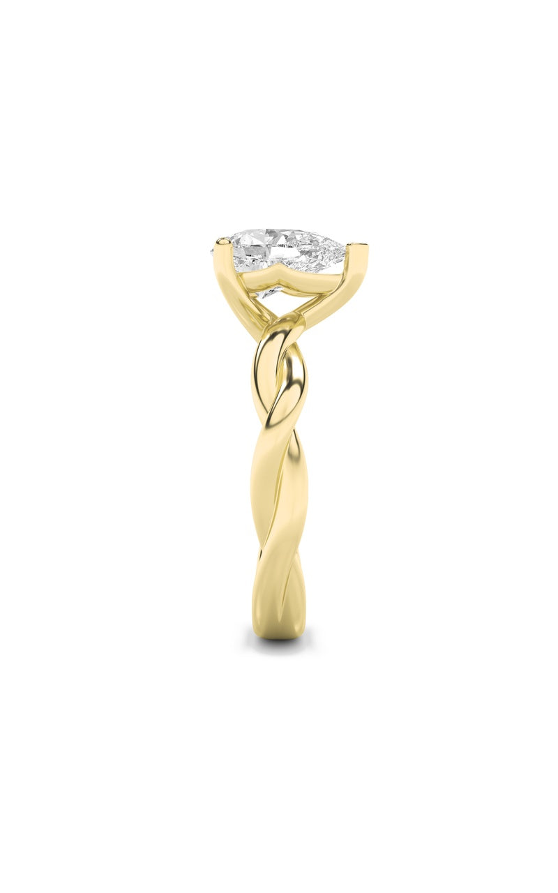 1Cttw Pear Shaped Lab Grown Diamond (F/VS) Twisted Shank Solitaire Engagement Ring in 14K Gold