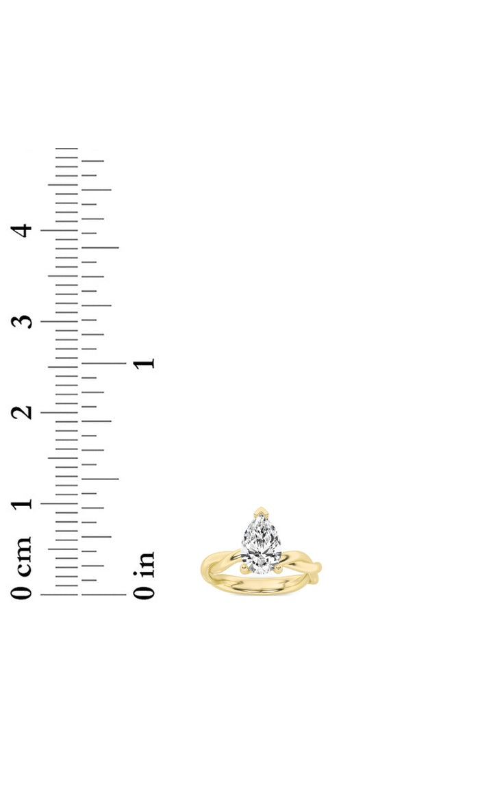1Cttw Pear Shaped Lab Grown Diamond (F/VS) Twisted Shank Solitaire Engagement Ring in 14K Gold
