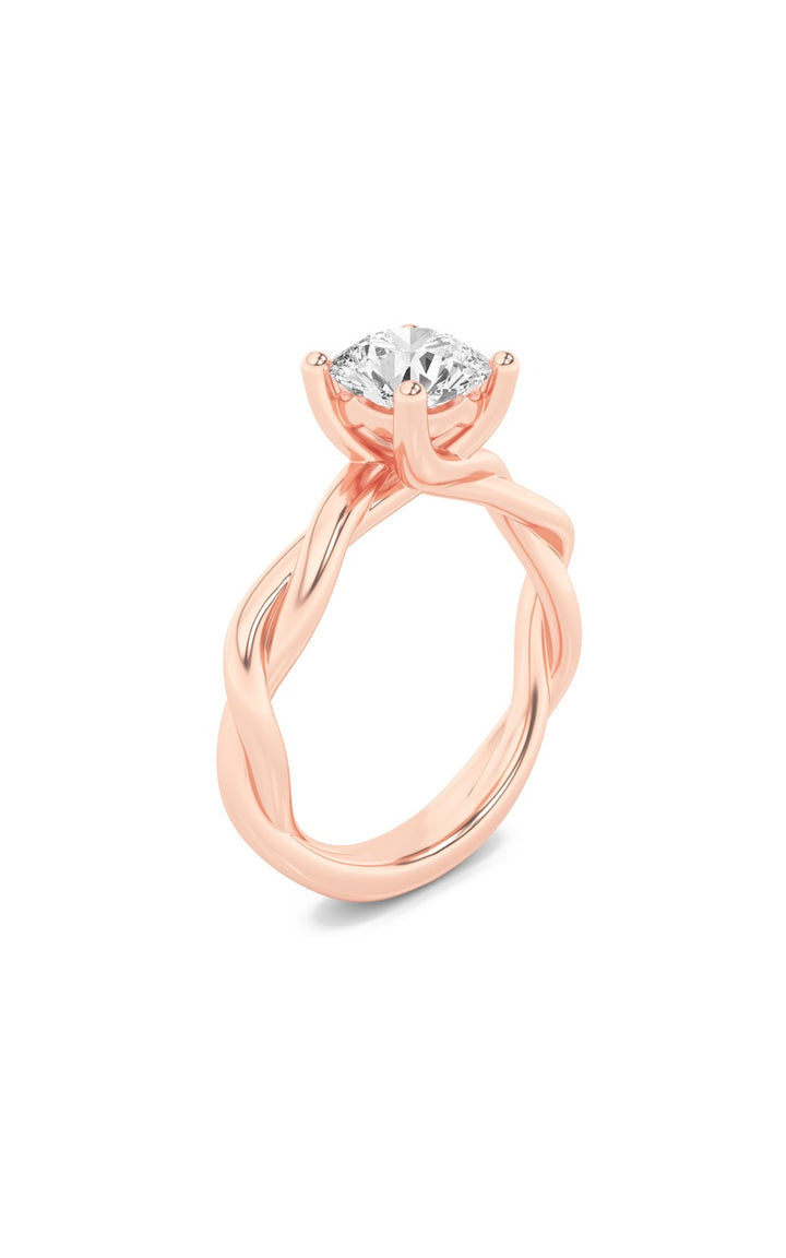 1.5Cttw Round Shaped Lab Grown Diamond (F/VS) Twisted Shank Solitaire Engagement Ring in 14K Gold