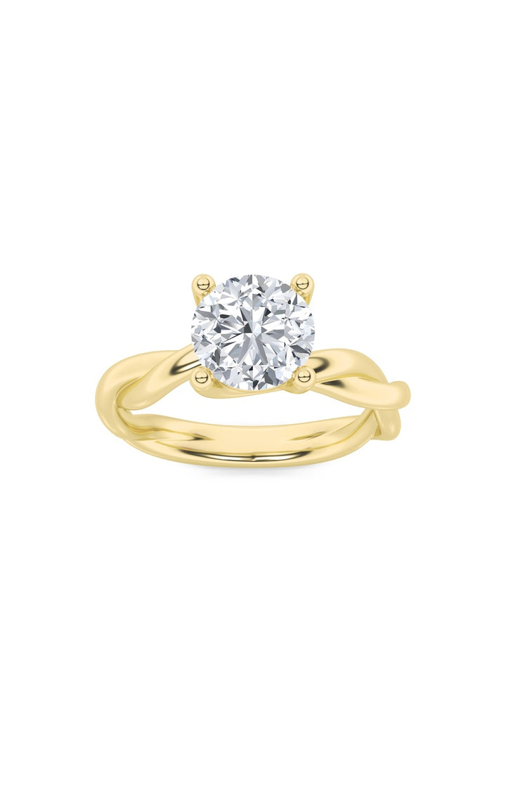 2.5Cttw Round Shaped Lab Grown Diamond (F/VS) Twisted Shank Solitaire Engagement Ring in 14K Gold