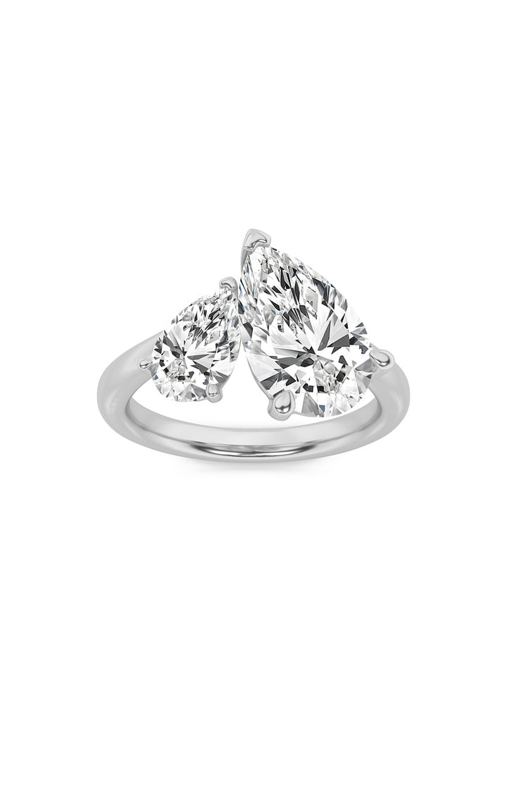 3Cttw Pear Shaped Lab Grown Diamond (F/VS) Toi et Moi Engagement Ring in 14K Gold