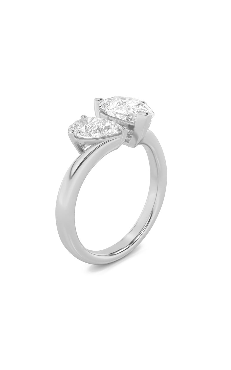 3CTW Pear Shaped Lab Grown Diamond (F/VS) Toi et Moi Engagement Ring in 14K Gold