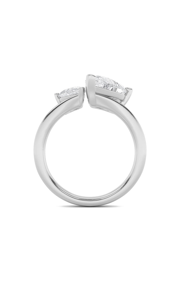 3CTW Pear Shaped Lab Grown Diamond (F/VS) Toi et Moi Engagement Ring in 14K Gold
