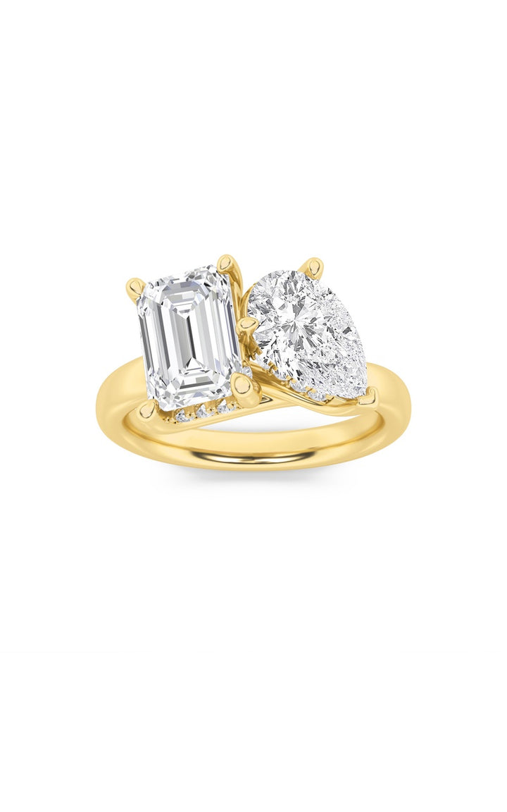 3CTW Emerald Shaped Lab Grown Diamond (F/VS) Toi et Moi Engagement Ring in 14K Gold
