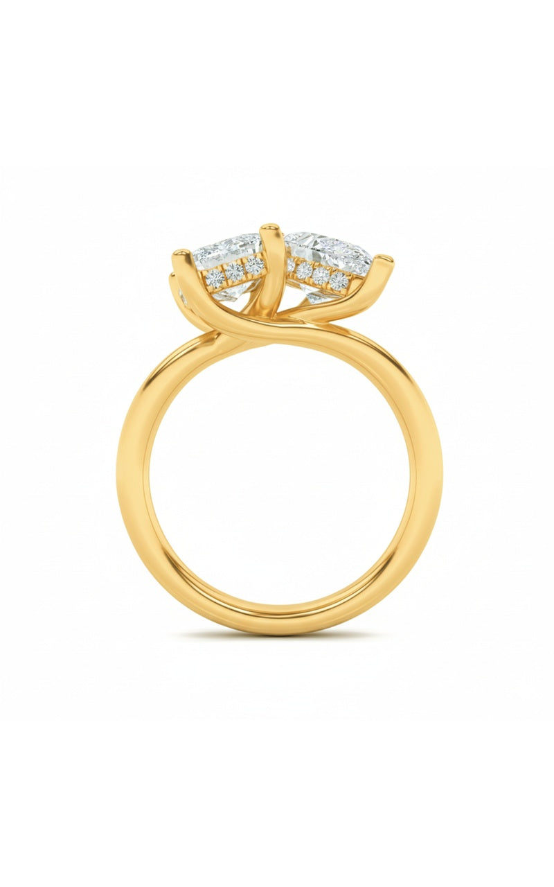 3CTW Emerald Shaped Lab Grown Diamond (F/VS) Toi et Moi Engagement Ring in 14K Gold