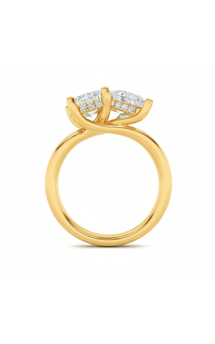 3CTW Emerald Shaped Lab Grown Diamond (F/VS) Toi et Moi Engagement Ring in 14K Gold