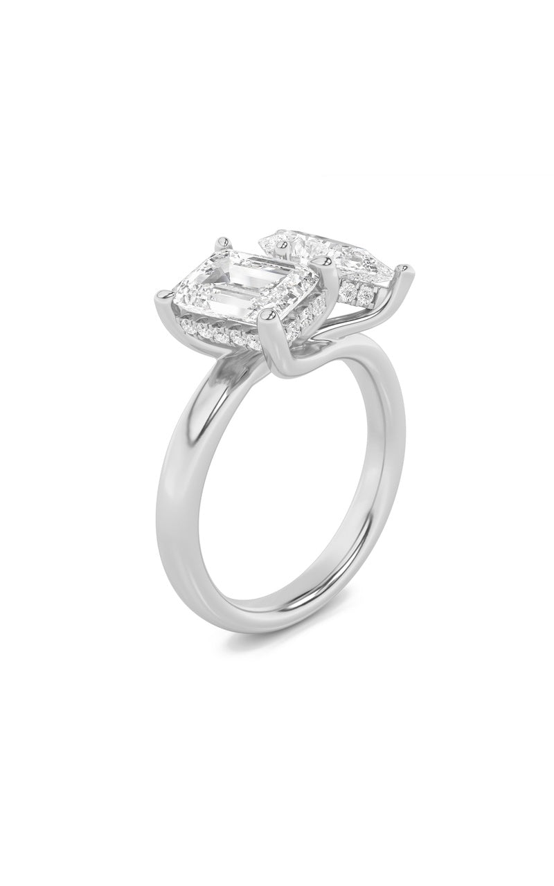 3Cttw Emerald Shaped Lab Grown Diamond (F/VS) Toiet Moi Engagement Ring in 14K Gold
