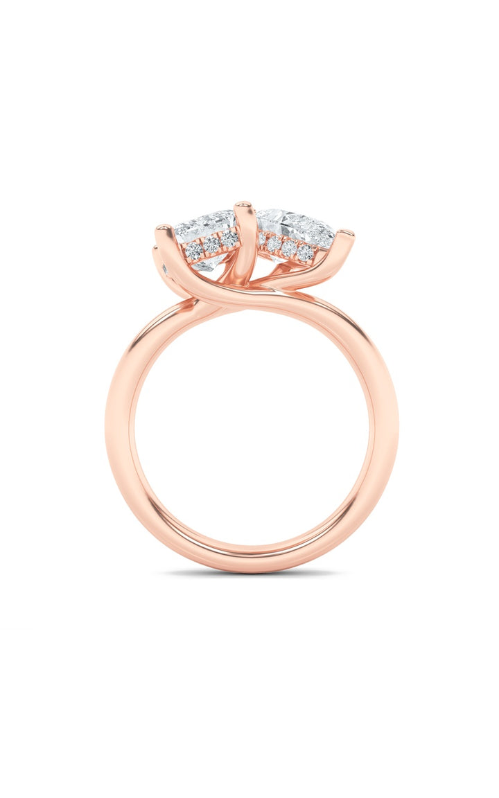 3CTW Emerald Shaped Lab Grown Diamond (F/VS) Toi et Moi Engagement Ring in 14K Gold