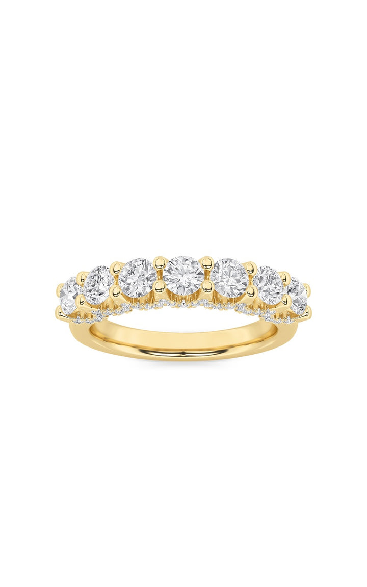 1Cttw Round Shaped Lab Grown Diamond (F/VS) Accented Double Halo Set of Band and  Ring in 14K Gold