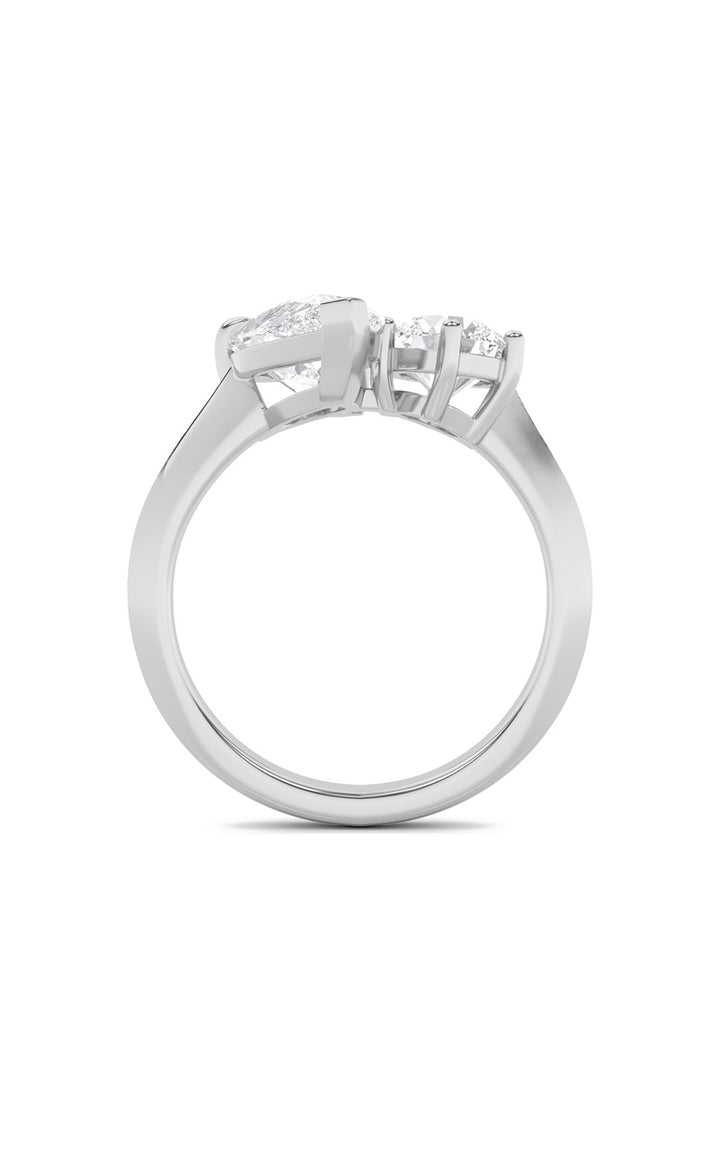 3CTW Pear Shaped Lab Grown Diamond (F/VS) Toi et Moi Engagement Ring in 14K Gold