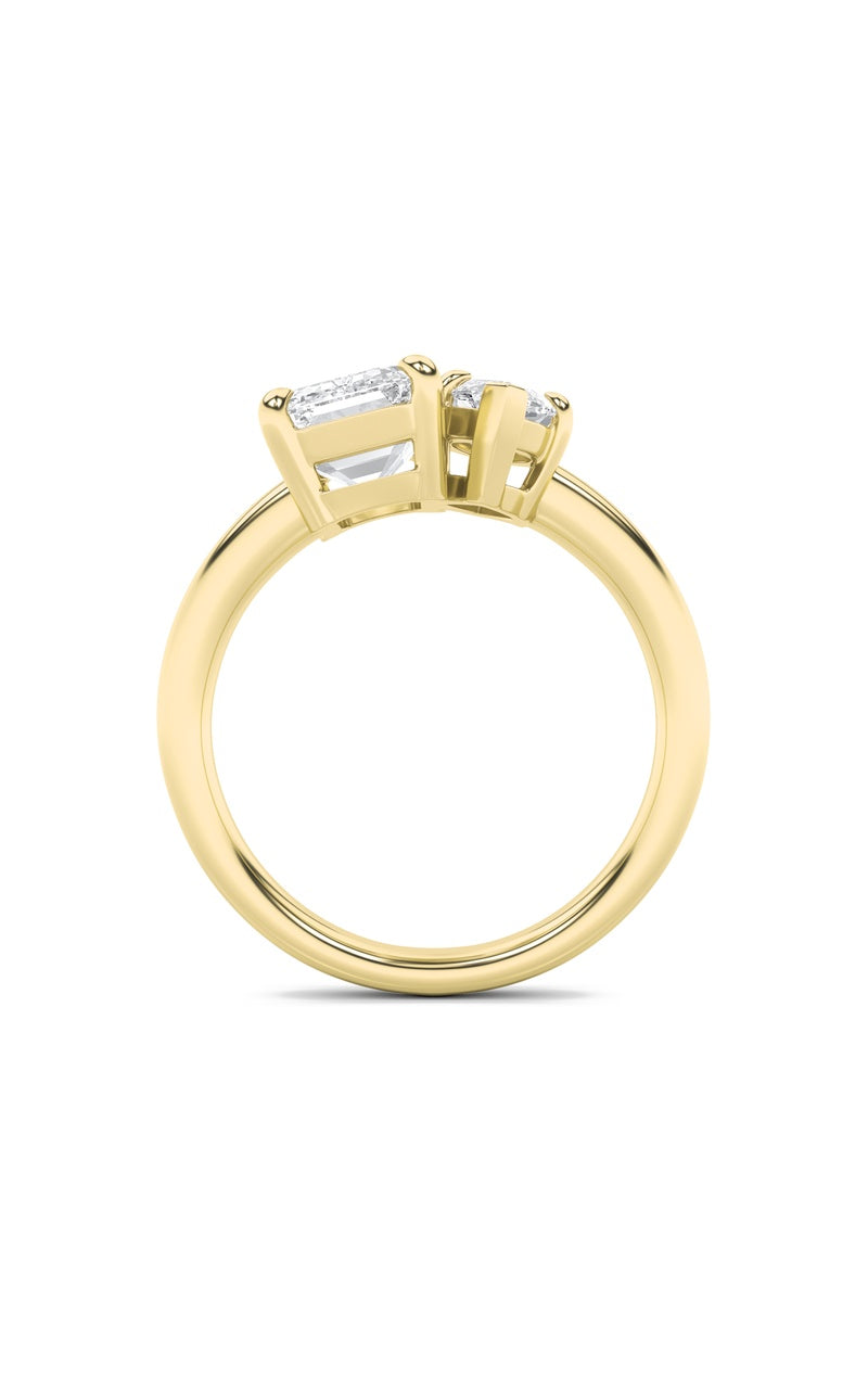 3CTW Emerald Shaped Lab Grown Diamond (F/VS) Toi et Moi Engagement Ring in 14K Gold
