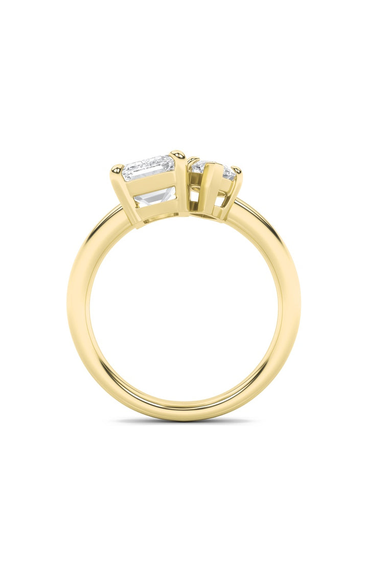 3CTW Emerald Shaped Lab Grown Diamond (F/VS) Toi et Moi Engagement Ring in 14K Gold