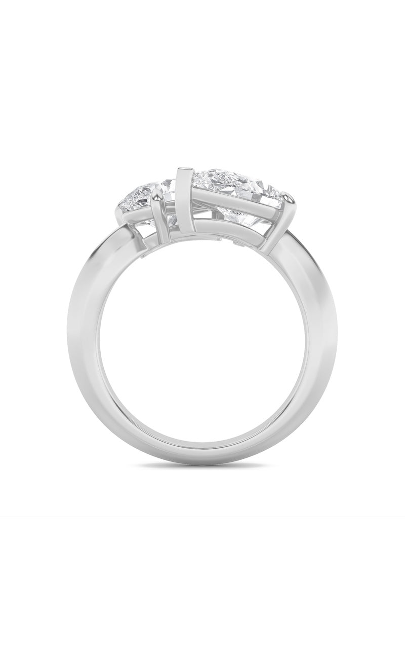 3CTW Pear Shaped Lab Grown Diamond (G/VS) Toi et Moi Engagement Ring in 14K Gold