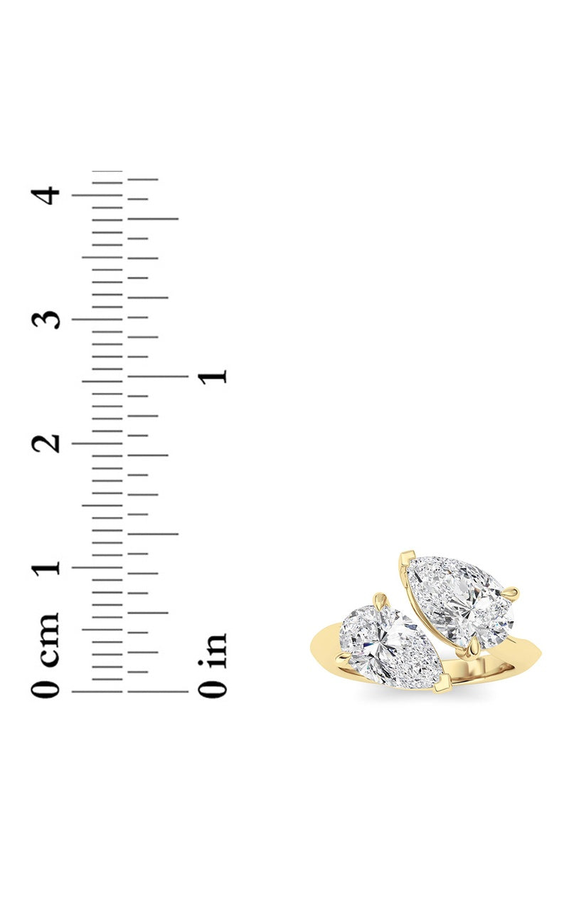 3CTW Pear Shaped Lab Grown Diamond (G/VS) Toi et Moi Engagement Ring in 14K Gold